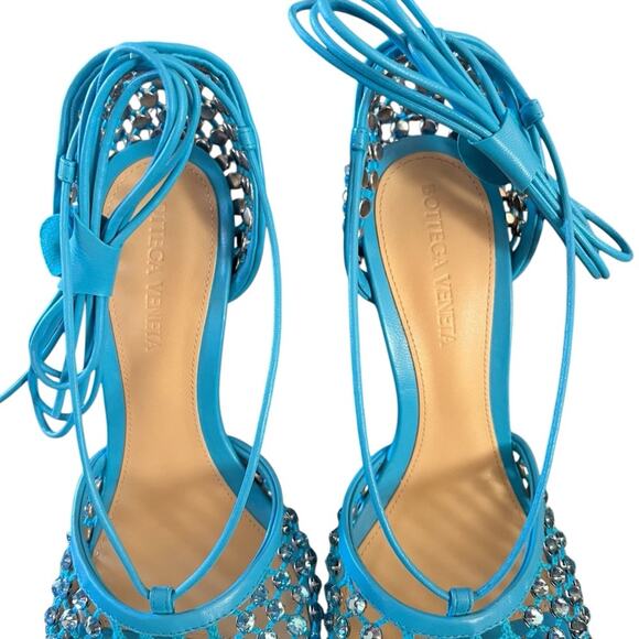 Bottega Veneta Mesh Crystal Embellished Sparkle  Ankle Tie Heels NEW EU 36.5 - Picture 7 of 9